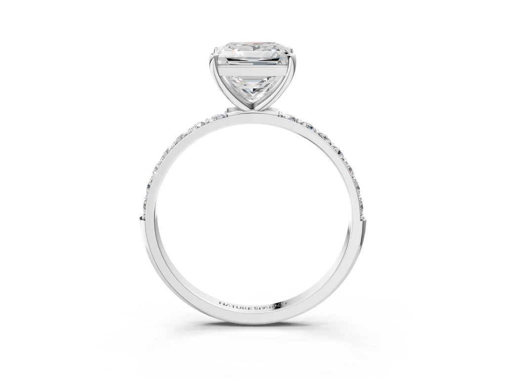 Princess Cut Diamond Solitaire Ring in Platinum with Round Pavé Band