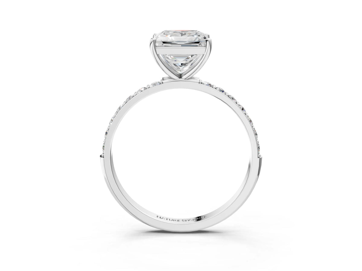 Princess Cut Diamond Solitaire Ring in Platinum with Round Pavé Band