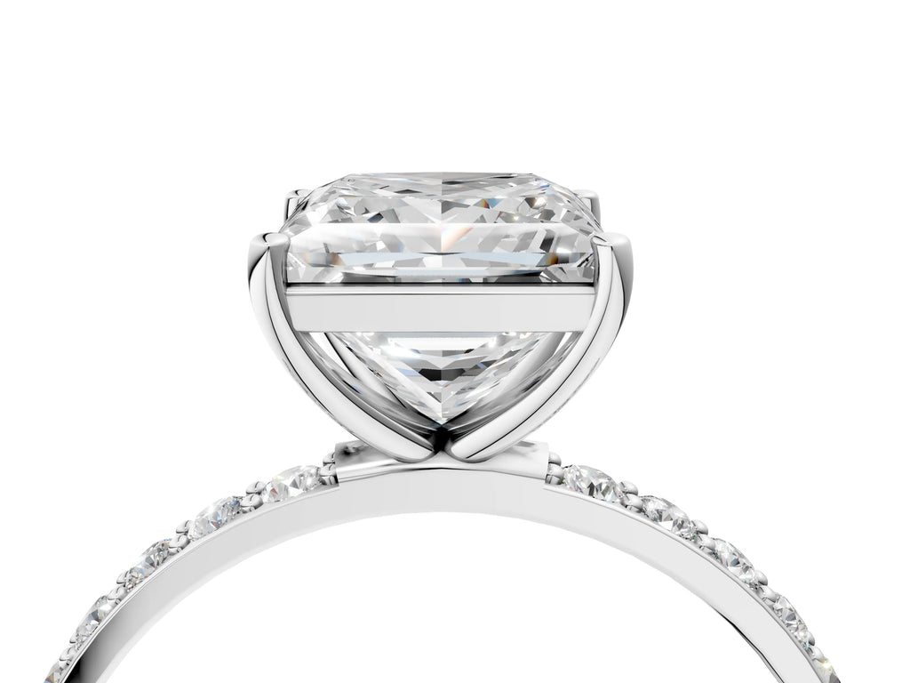 Princess Cut Diamond Solitaire Ring in Platinum with Round Pavé Band