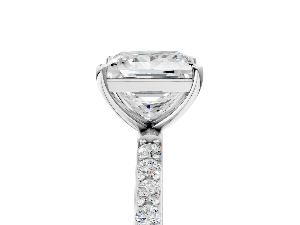 Princess Cut Diamond Solitaire Ring in Platinum with Round Pavé Band