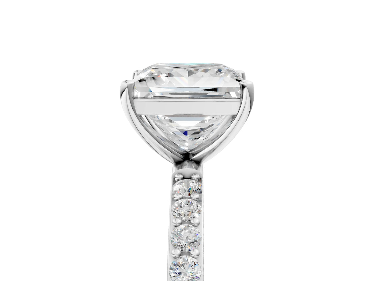 Princess Cut Diamond Solitaire Ring in Platinum with Round Pavé Band