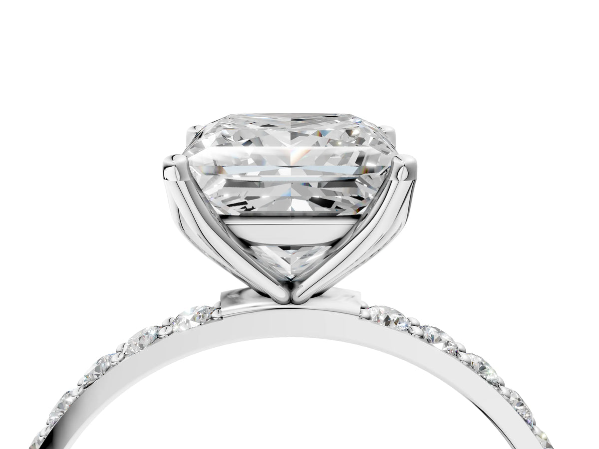 Princess Cut Diamond Solitaire Ring in Silver with Round Shared Prong Pavé Band