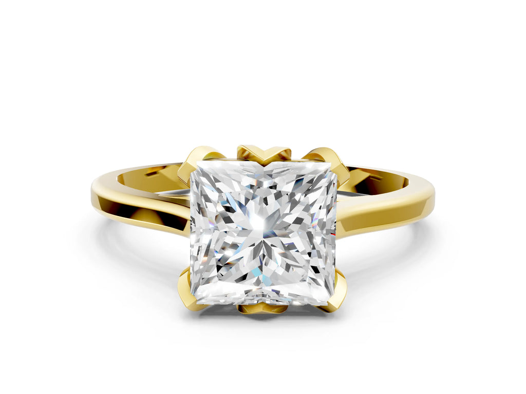 Princess Cut Diamond Solitaire Ring in Yellow gold with Flower Prong Setting