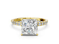 Princess Cut Diamond Solitaire Ring in Yellow gold with Round Pavé Band