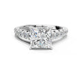 Princess Cut Diamond Vintage Scroll Solitaire Ring in Silver with Graduated Round Side Stones
