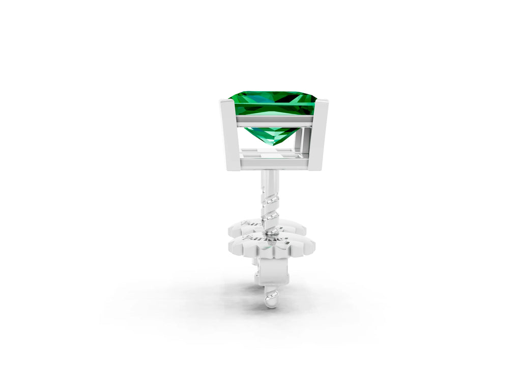Princess Cut Emerald Stud Earrings in White gold with Basket Setting