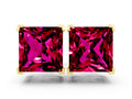 Princess Cut Garnet Stud Earrings in Yellow gold with Basket Setting