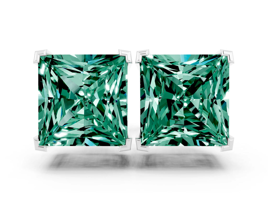 Princess Cut Green Sapphire Stud Earrings in Platinum with Basket Setting