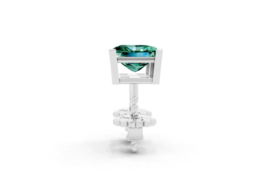 Princess Cut Green Sapphire Stud Earrings in Platinum with Basket Setting