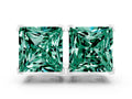 Princess Cut Green Sapphire Stud Earrings in Silver with Basket Setting