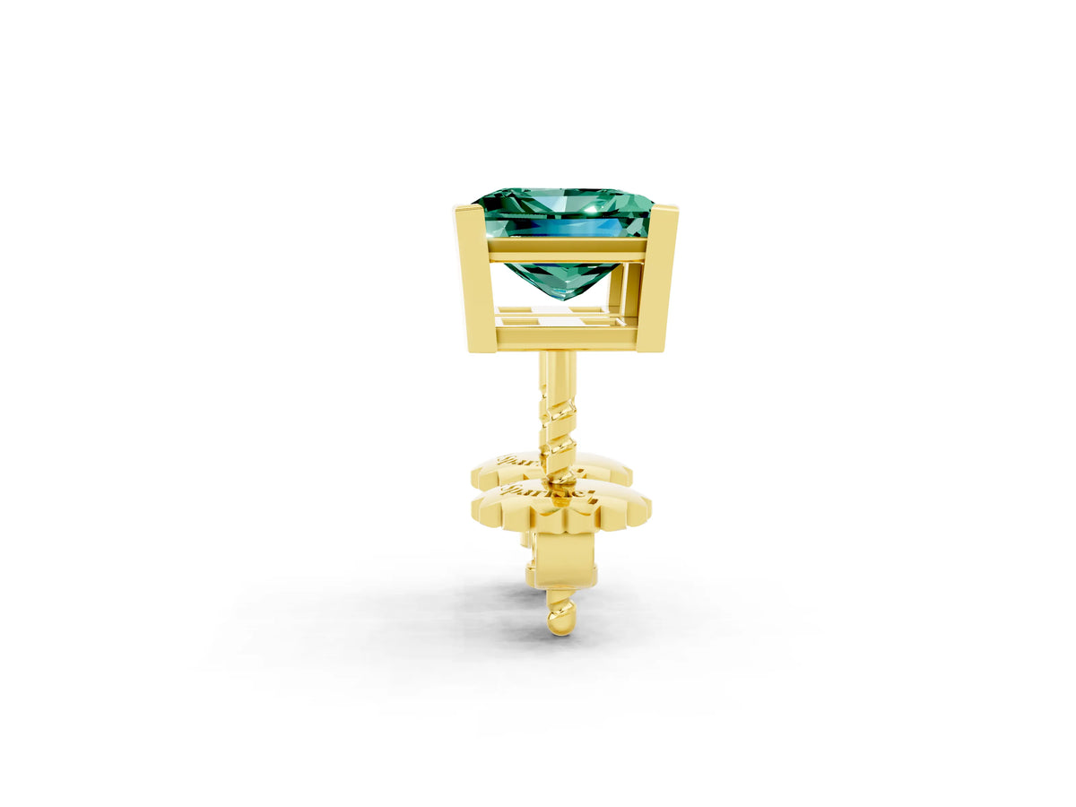 Princess Cut Green Sapphire Stud Earrings in Yellow gold with Basket Setting