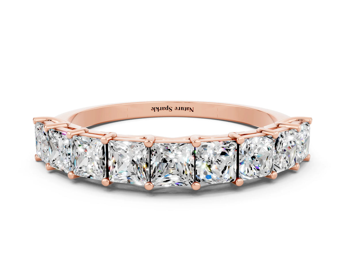 Princess Cut Moissanite Eternity Band in Rose gold with Channel Setting and Prong Detail