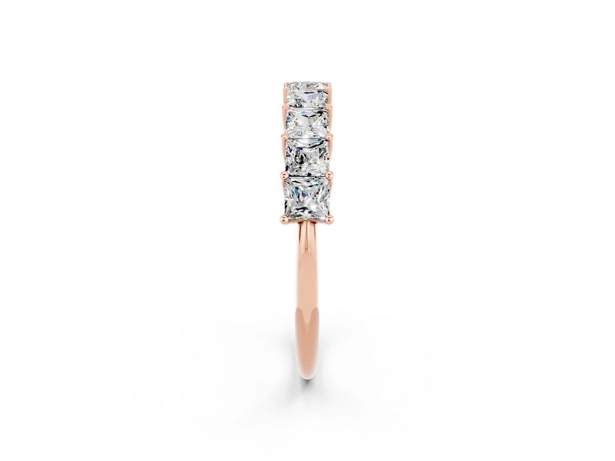 Princess Cut Moissanite Eternity Band in Rose gold with Channel Setting and Prong Detail