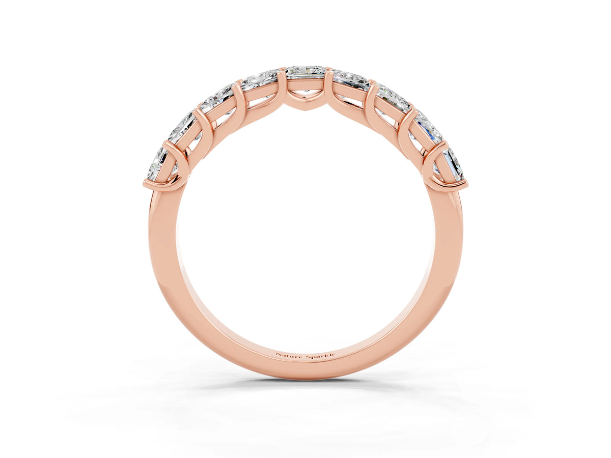 Princess Cut Moissanite Eternity Band in Rose gold with Channel Setting and Prong Detail