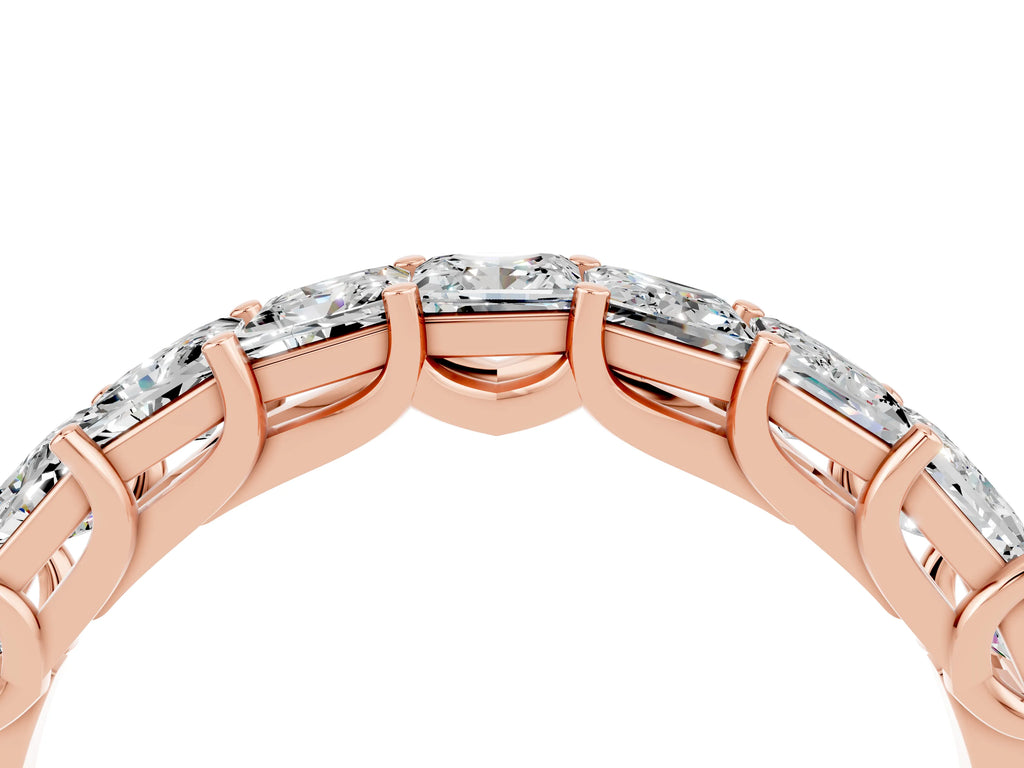 Princess Cut Moissanite Eternity Band in Rose gold with Channel Setting and Prong Detail