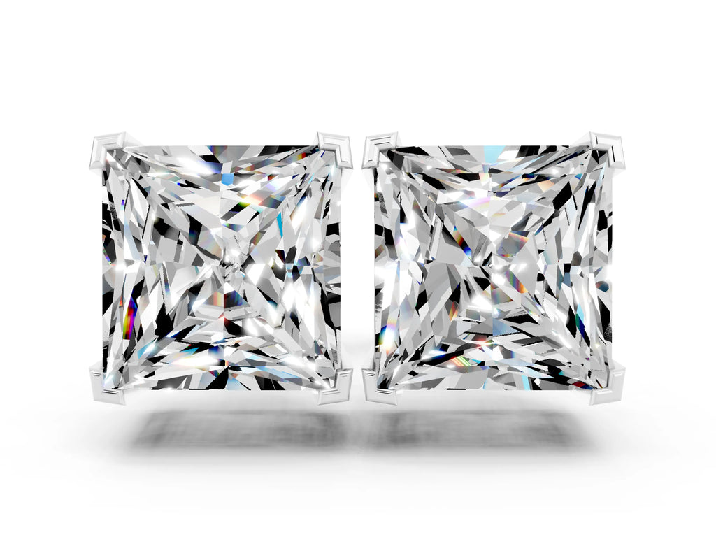 Princess Cut Moissanite Stud Earrings in Silver with Basket Setting
