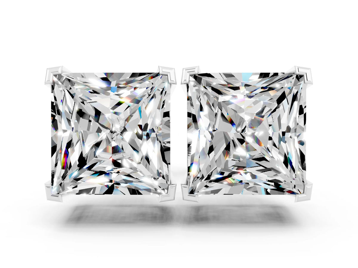 Princess Cut Moissanite Stud Earrings in Silver with Basket Setting