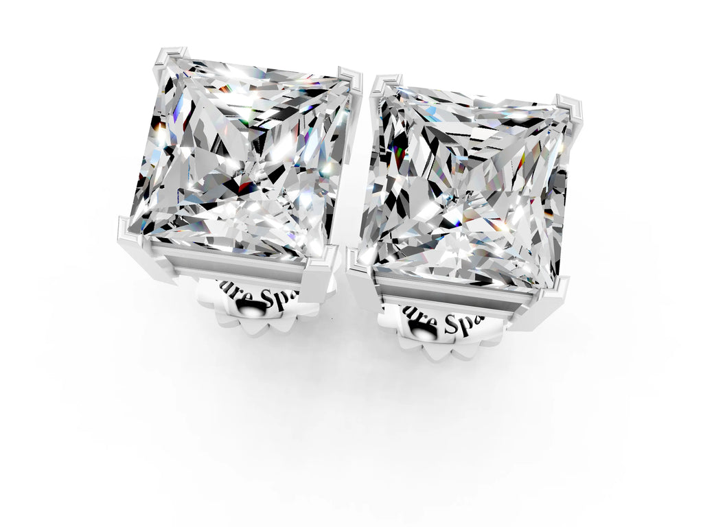 Princess Cut Moissanite Stud Earrings in Silver with Basket Setting
