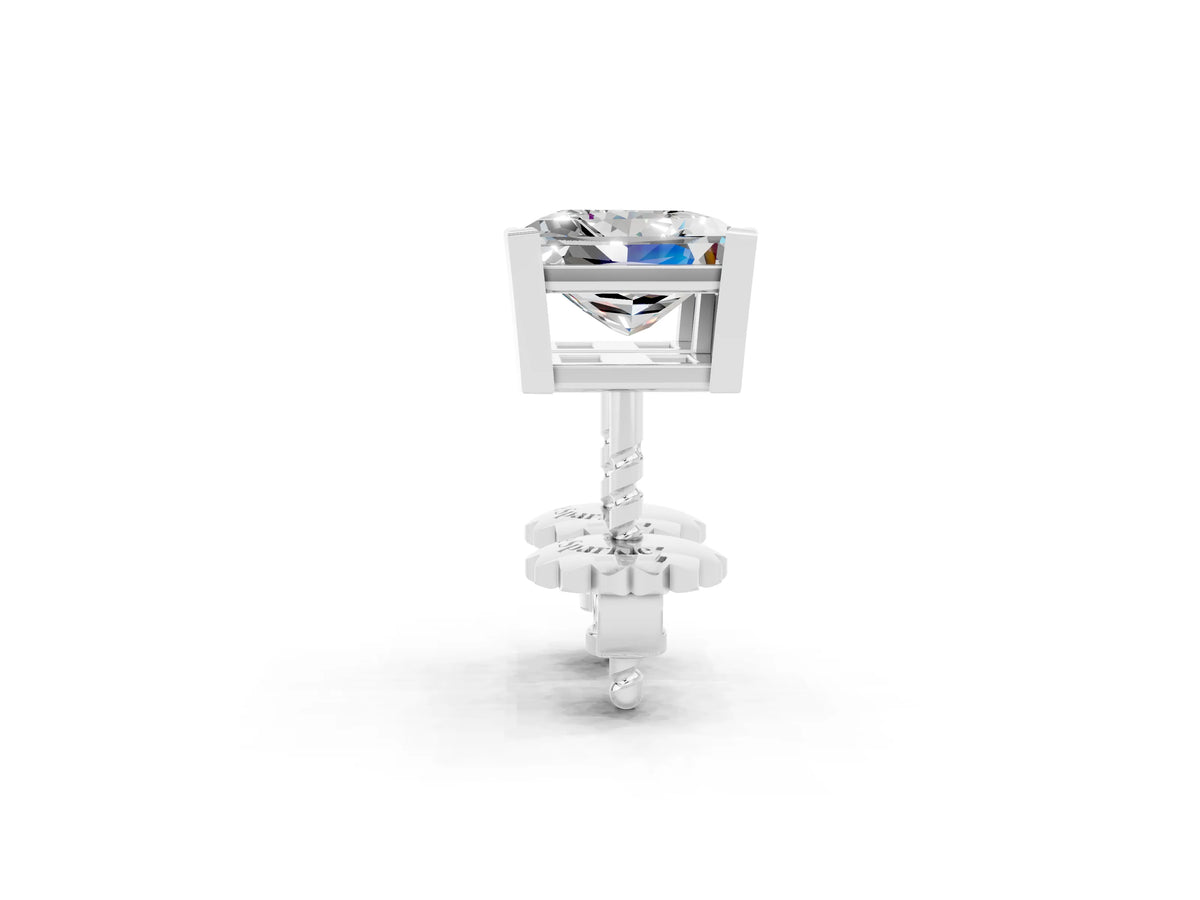 Princess Cut Moissanite Stud Earrings in Silver with Basket Setting