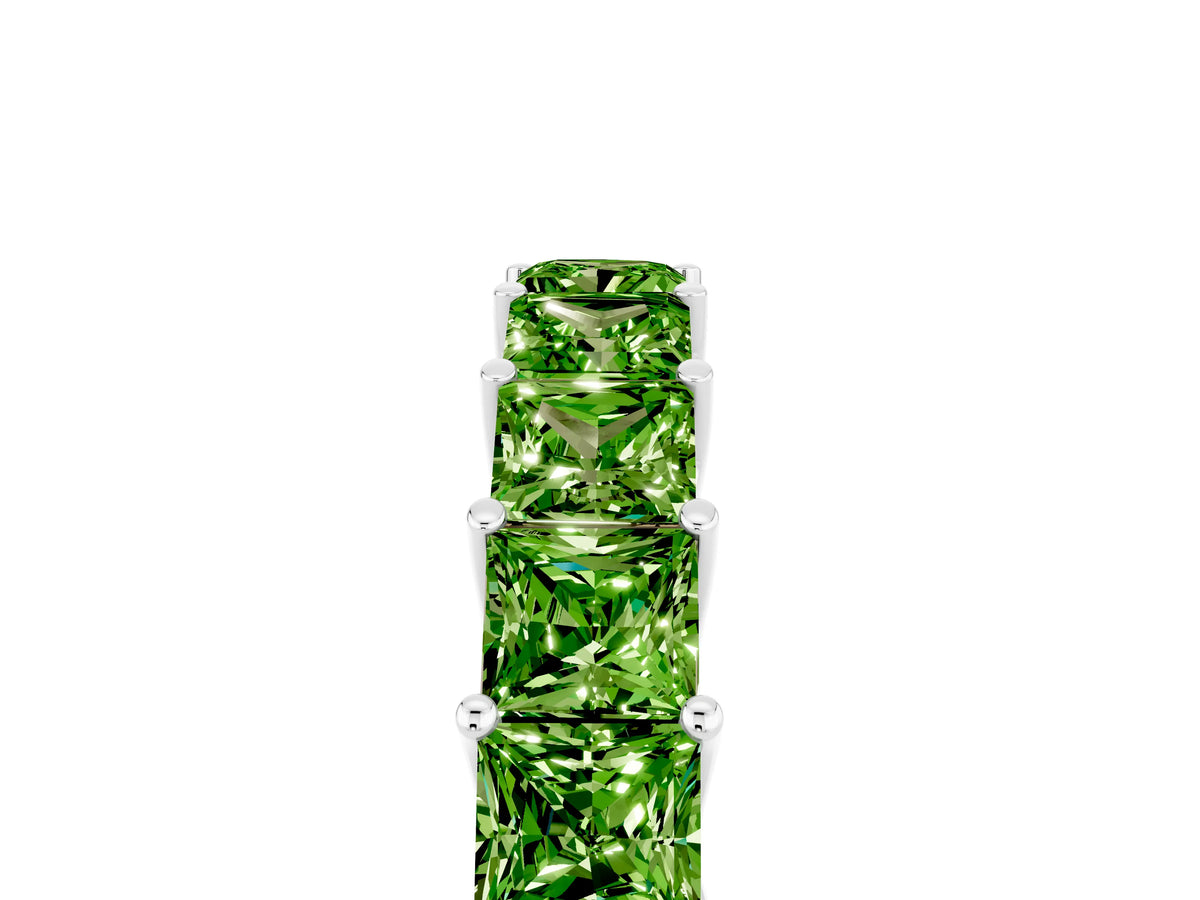 Princess Cut Peridot Eternity Band in Platinum with Channel Setting and Prong Detail