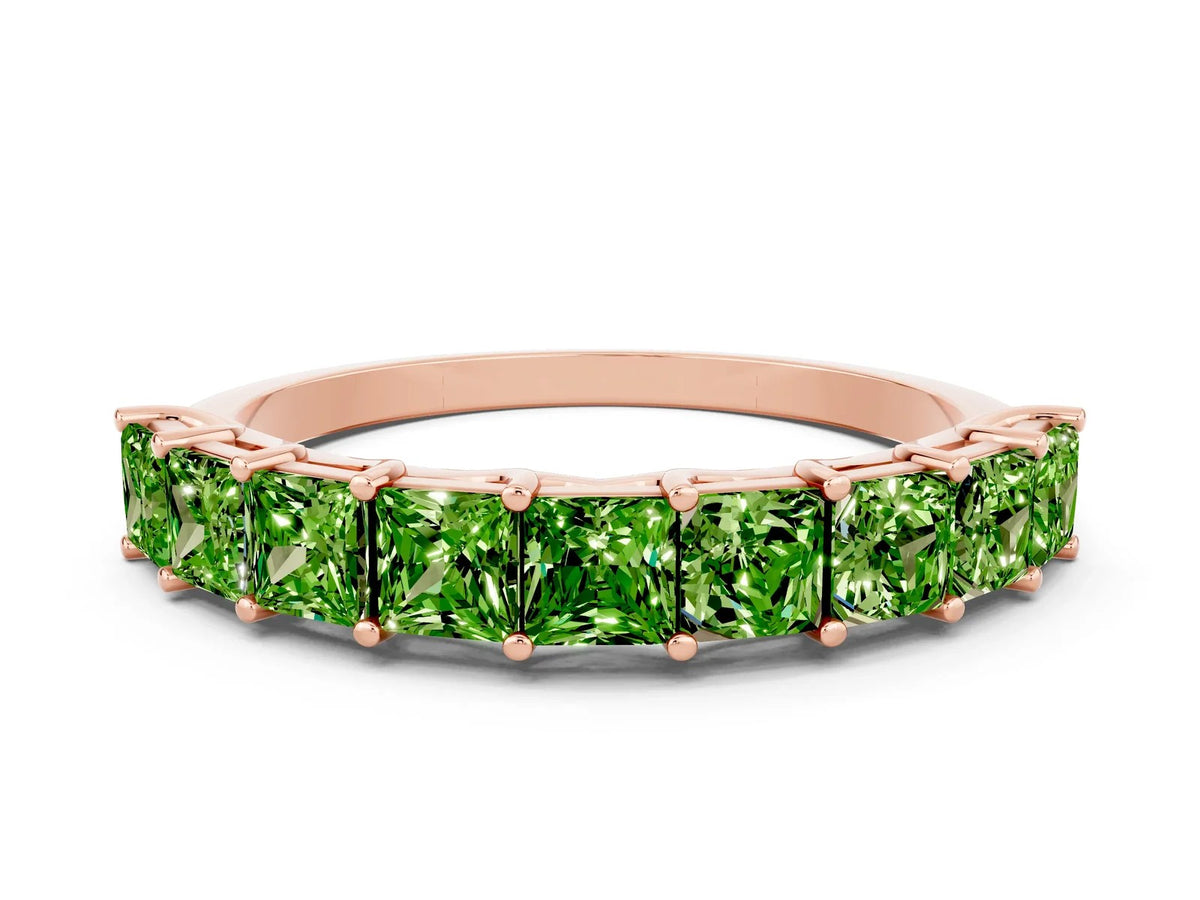 Princess Cut Peridot Eternity Band in Rose gold with Channel Setting and Prong Detail 