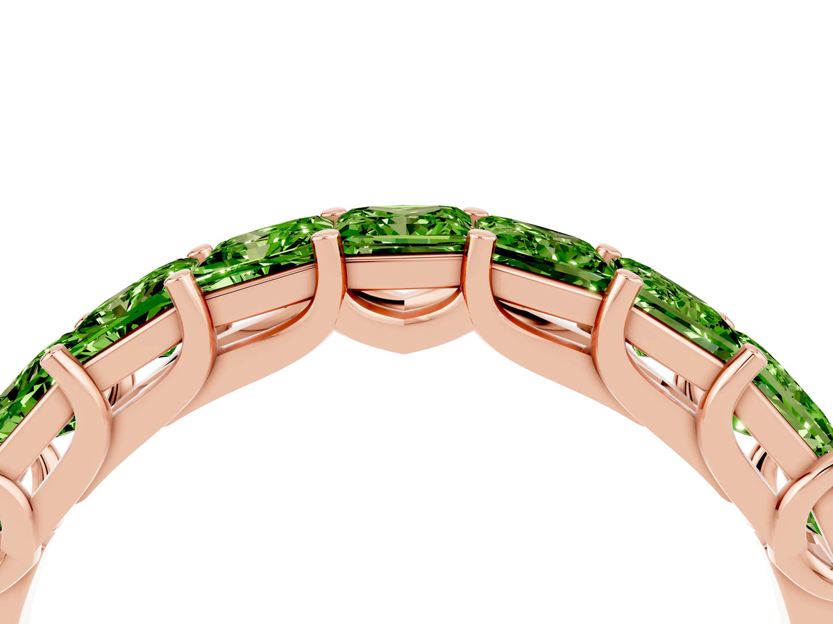 Princess Cut Peridot Eternity Band in Rose gold with Channel Setting and Prong Detail