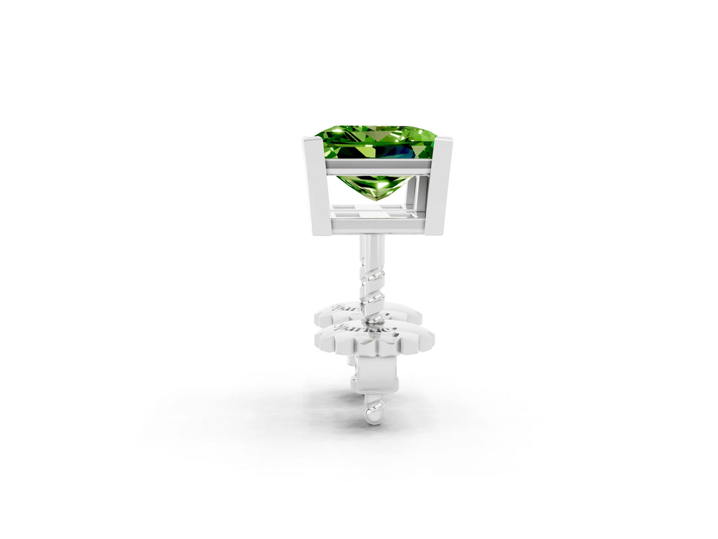 Princess Cut Peridot Stud Earrings in White gold with Basket Setting