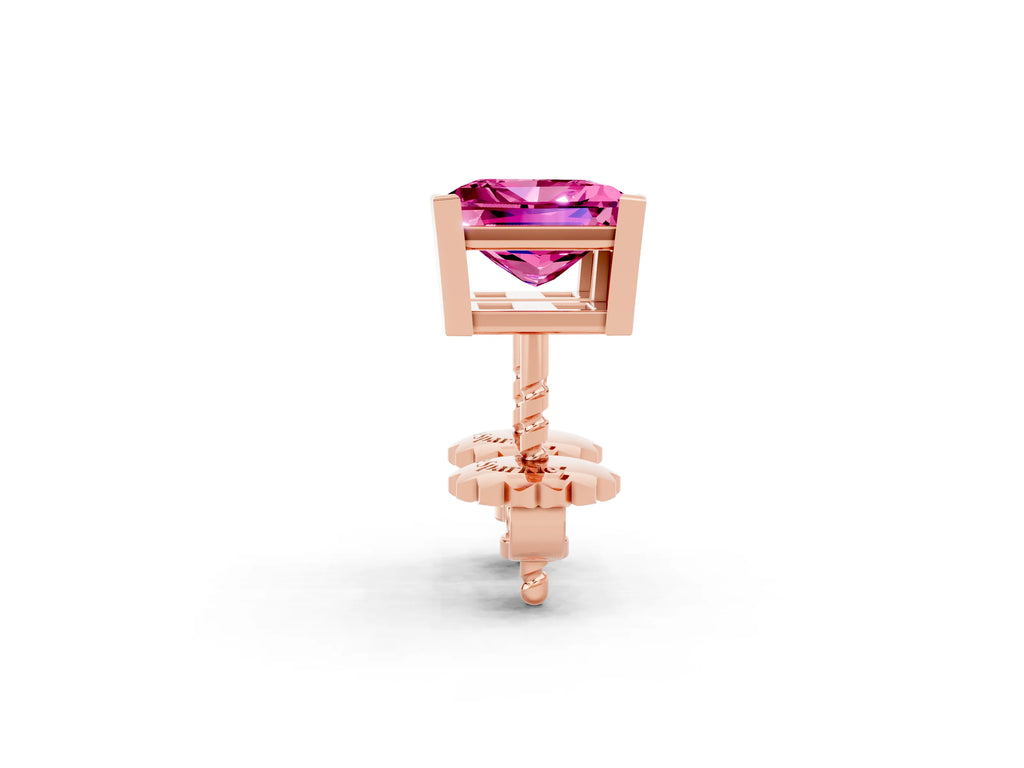 Princess Cut Pink Sapphire Stud Earrings in Rose gold with Basket Setting