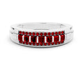 Princess Cut Ruby Bar-Set Pavé Band in Platinum with Grooved Edge Detailing 