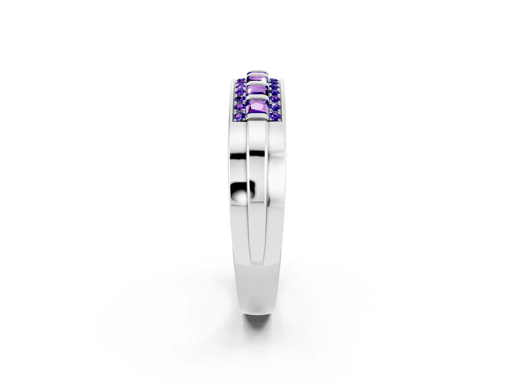 Princess Cut Tanzanite Bar-Set Pavé Band in Platinum with Grooved Edge Detailing