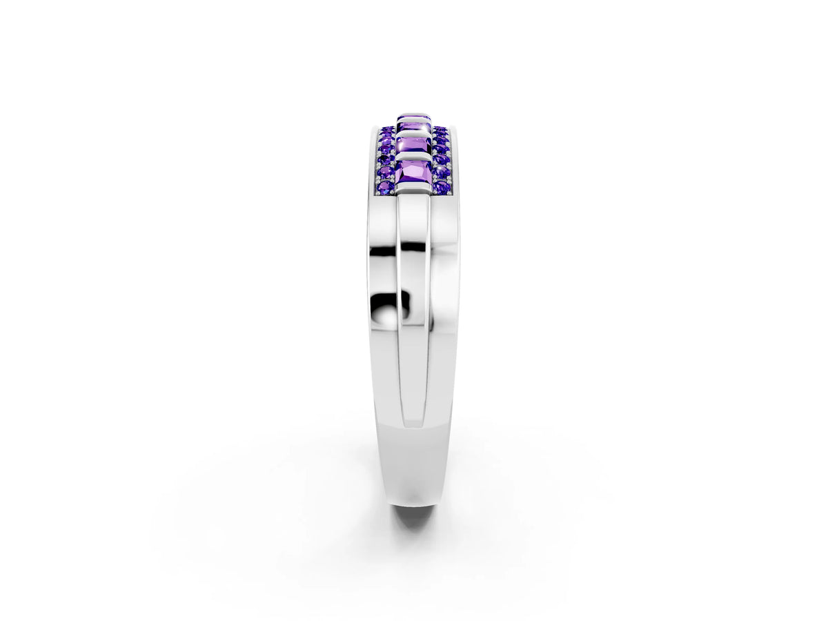 Princess Cut Tanzanite Bar-Set Pavé Band in Platinum with Grooved Edge Detailing