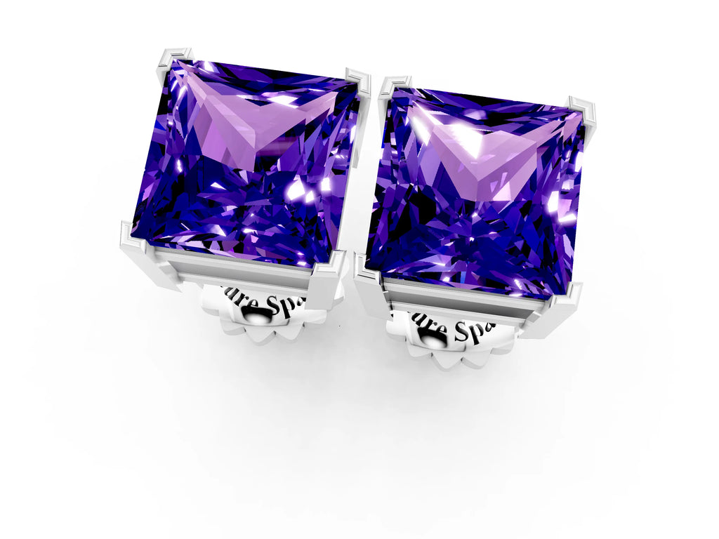 Princess Cut Tanzanite Stud Earrings in Platinum with Basket Setting