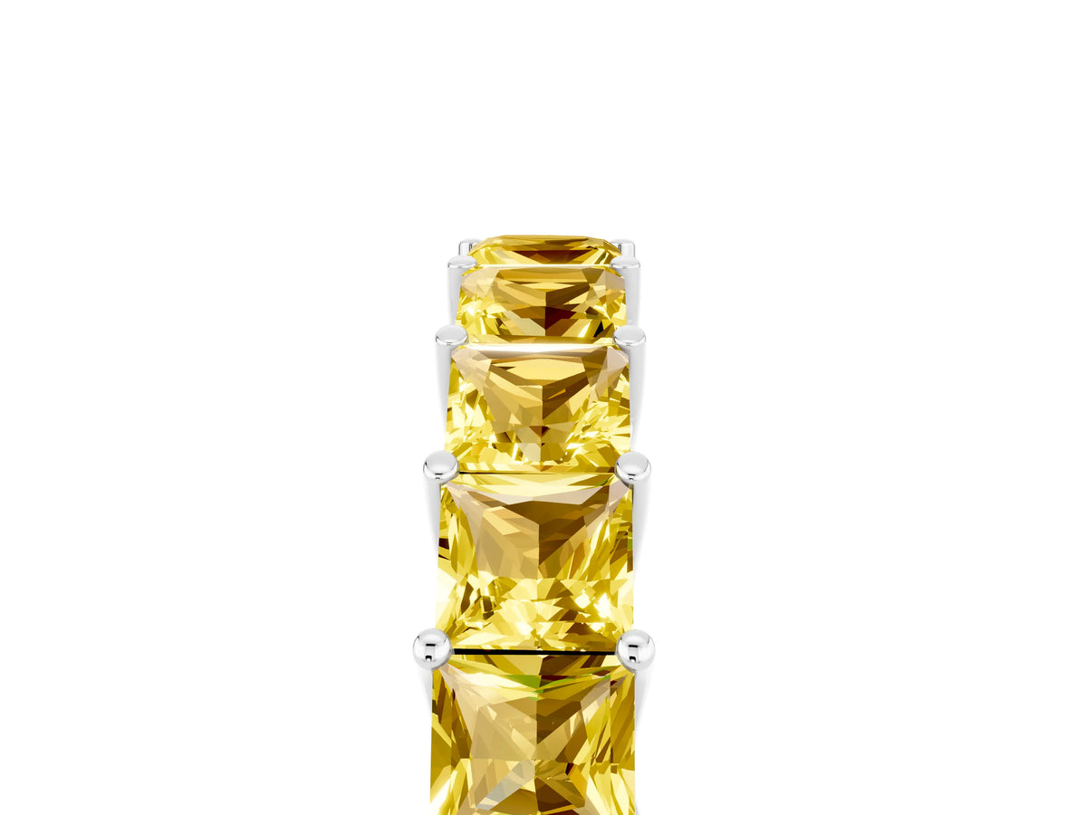 Princess Cut Yellow Sapphire Eternity Band in Platinum with Channel Setting and Prong Detail