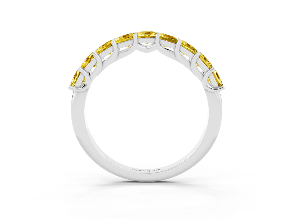 Princess Cut Yellow Sapphire Eternity Band in Silver with Channel Setting and Prong Detail