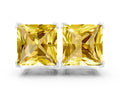 Princess Cut Yellow Sapphire Stud Earrings in Platinum with Basket Setting