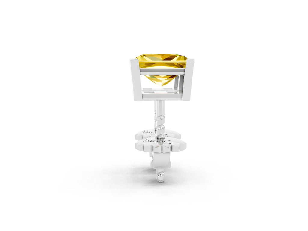 Princess Cut Yellow Sapphire Stud Earrings in Platinum with Basket Setting
