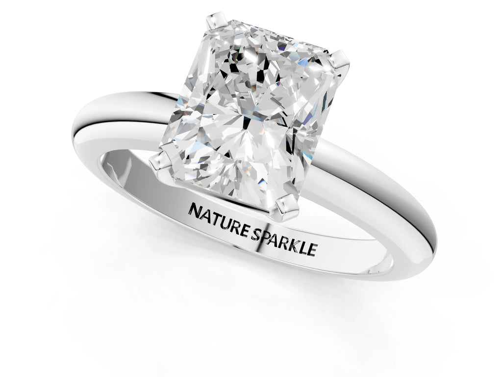 Radiant Cut Diamond Solitaire Ring in Platinum with Prong Setting and Rounded Band