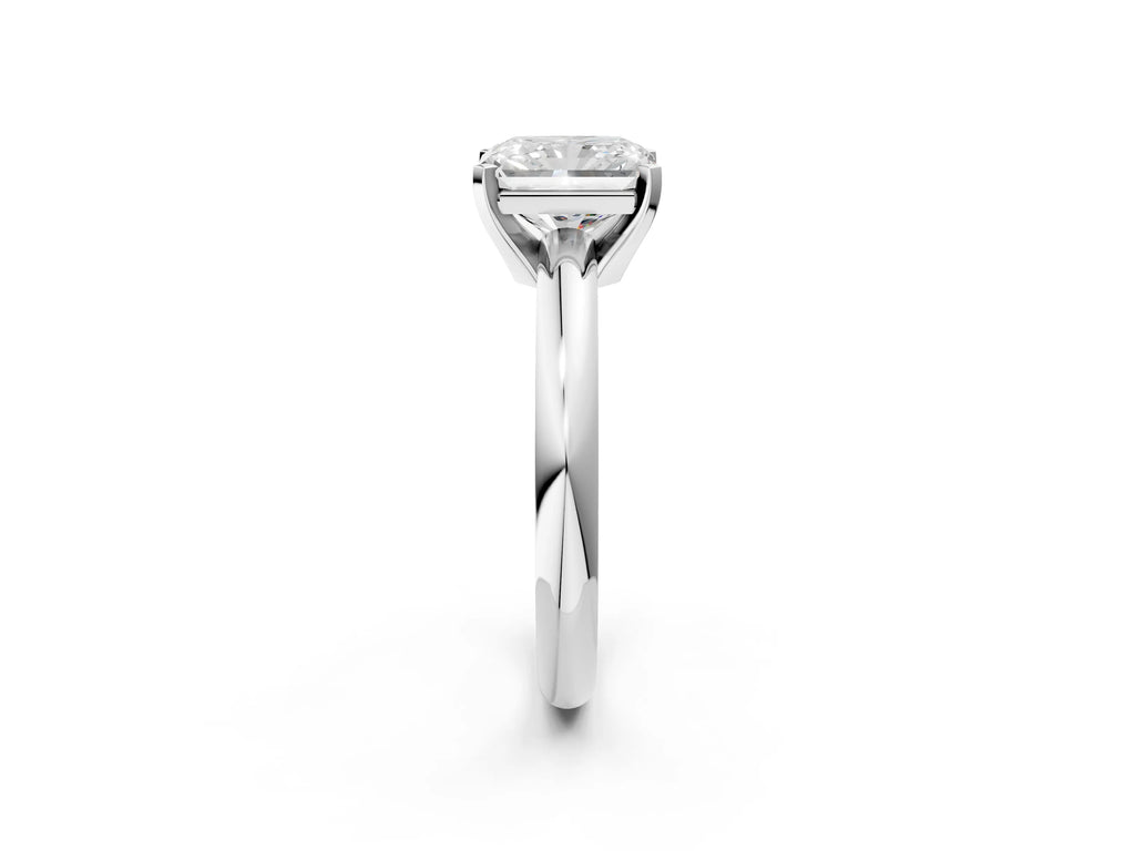 Radiant Cut Diamond Solitaire Ring in Platinum with Prong Setting and Rounded Band