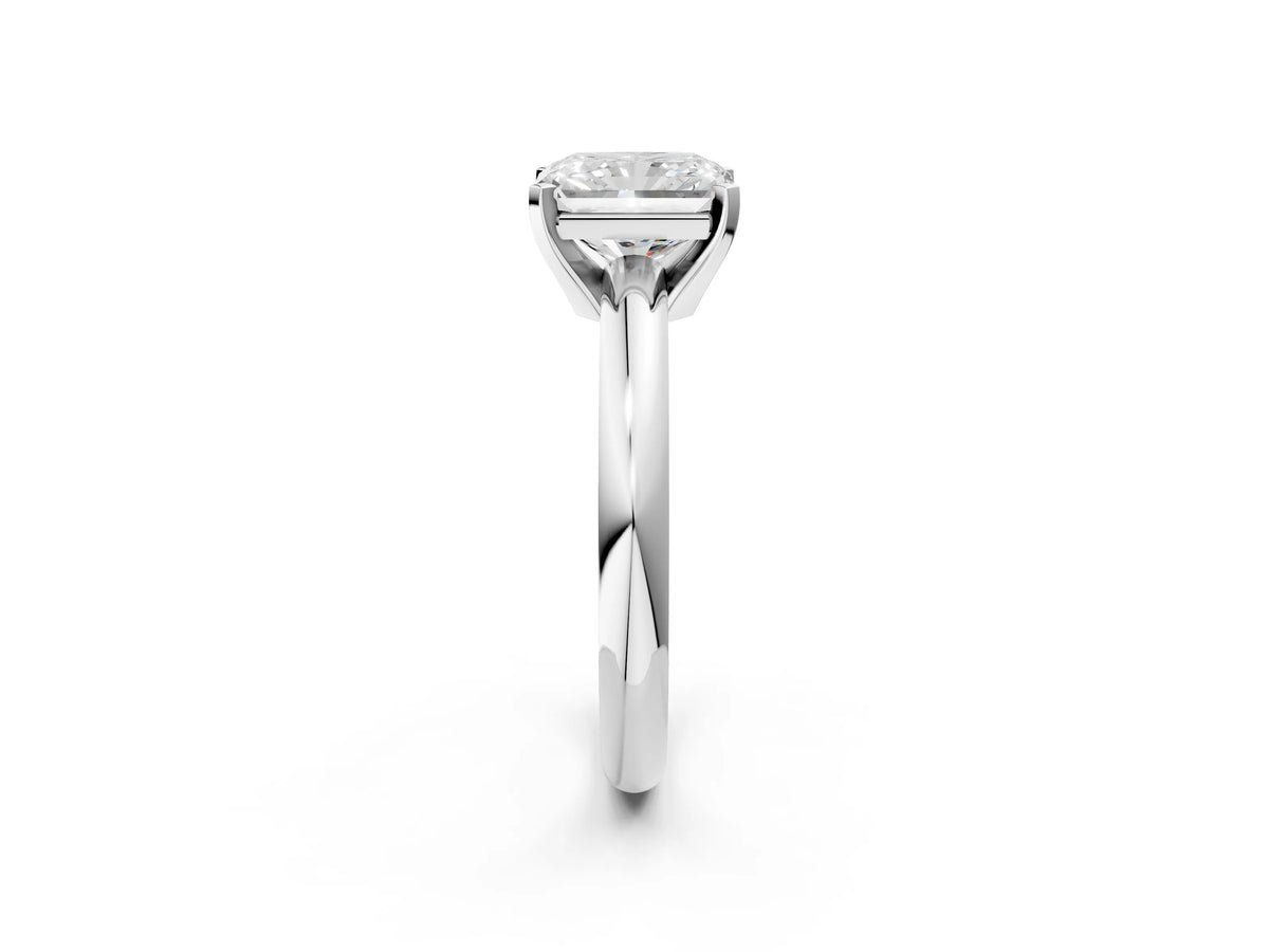Radiant Cut Diamond Solitaire Ring in Platinum with Prong Setting and Rounded Band