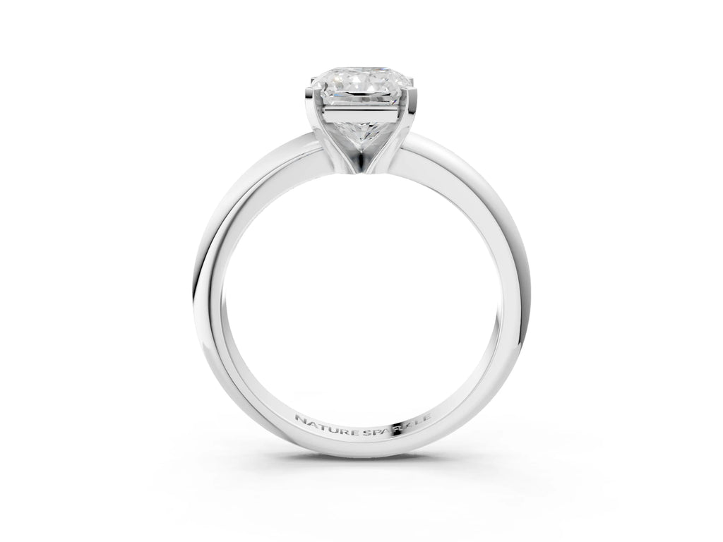 Radiant Cut Diamond Solitaire Ring in Platinum with Prong Setting and Rounded Band