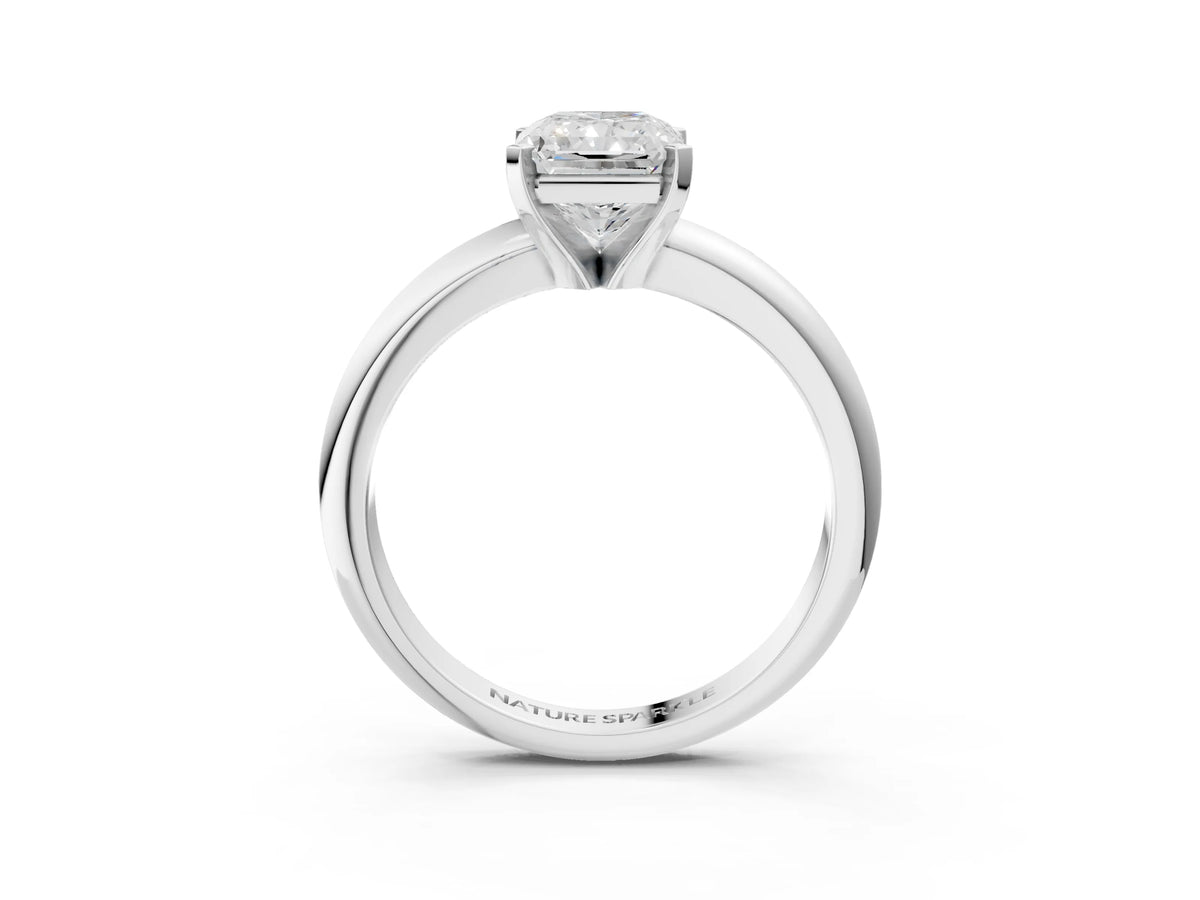 Radiant Cut Diamond Solitaire Ring in Platinum with Prong Setting and Rounded Band