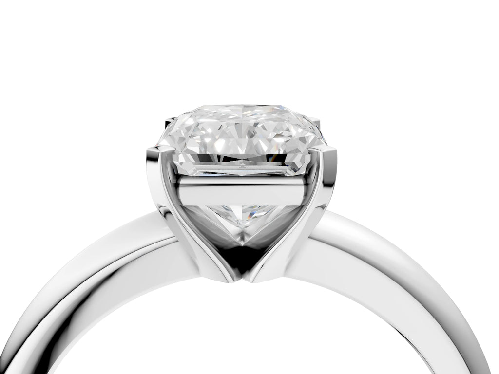 Radiant Cut Diamond Solitaire Ring in Platinum with Prong Setting and Rounded Band