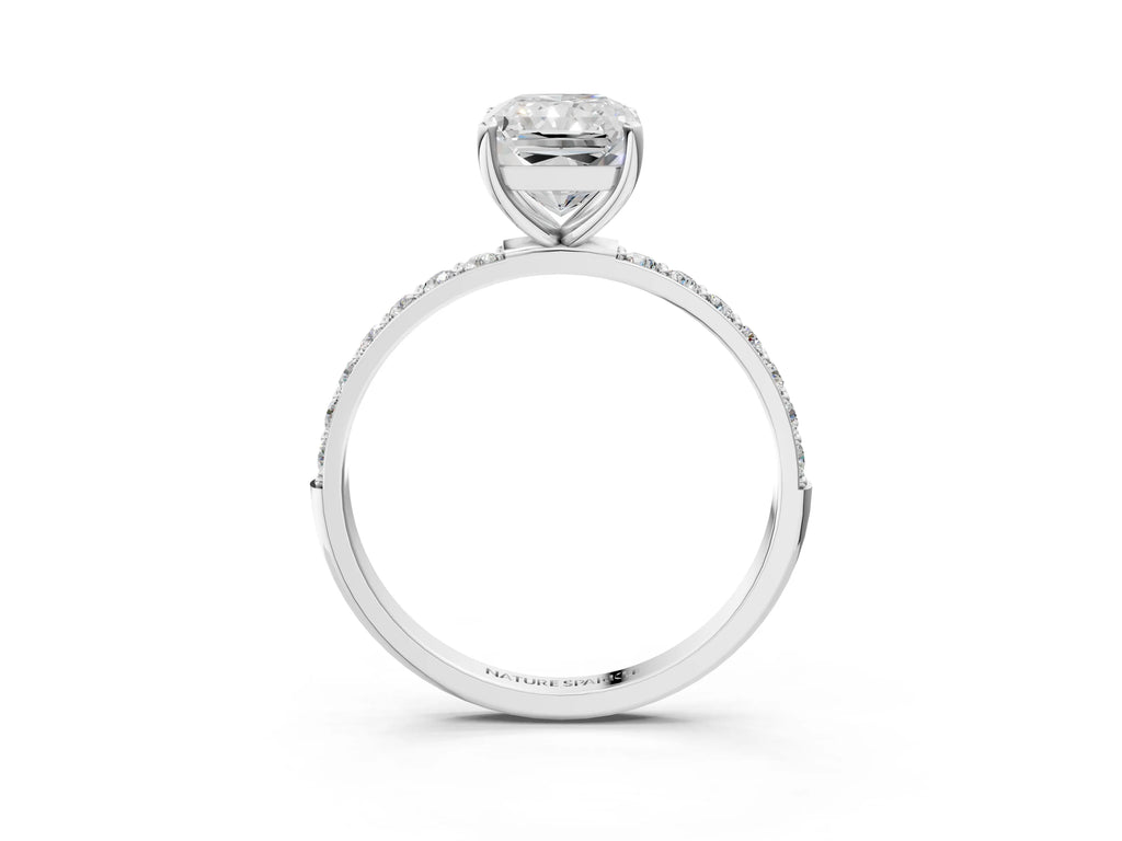 Radiant Cut Diamond Solitaire Ring in White gold with Round Pavé Band