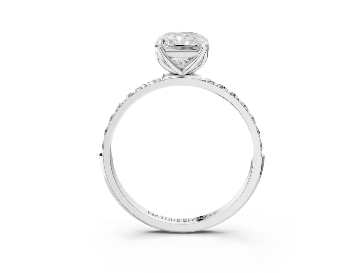 Radiant Cut Diamond Solitaire Ring in White gold with Round Shared Prong Pavé Band