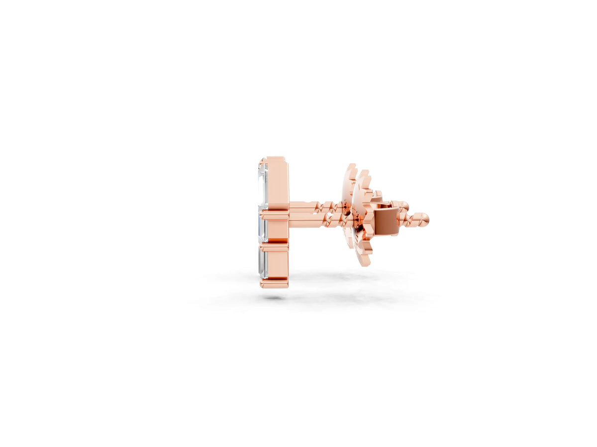 Rose gold Baguette Diamond Three-Stone Stud Earrings