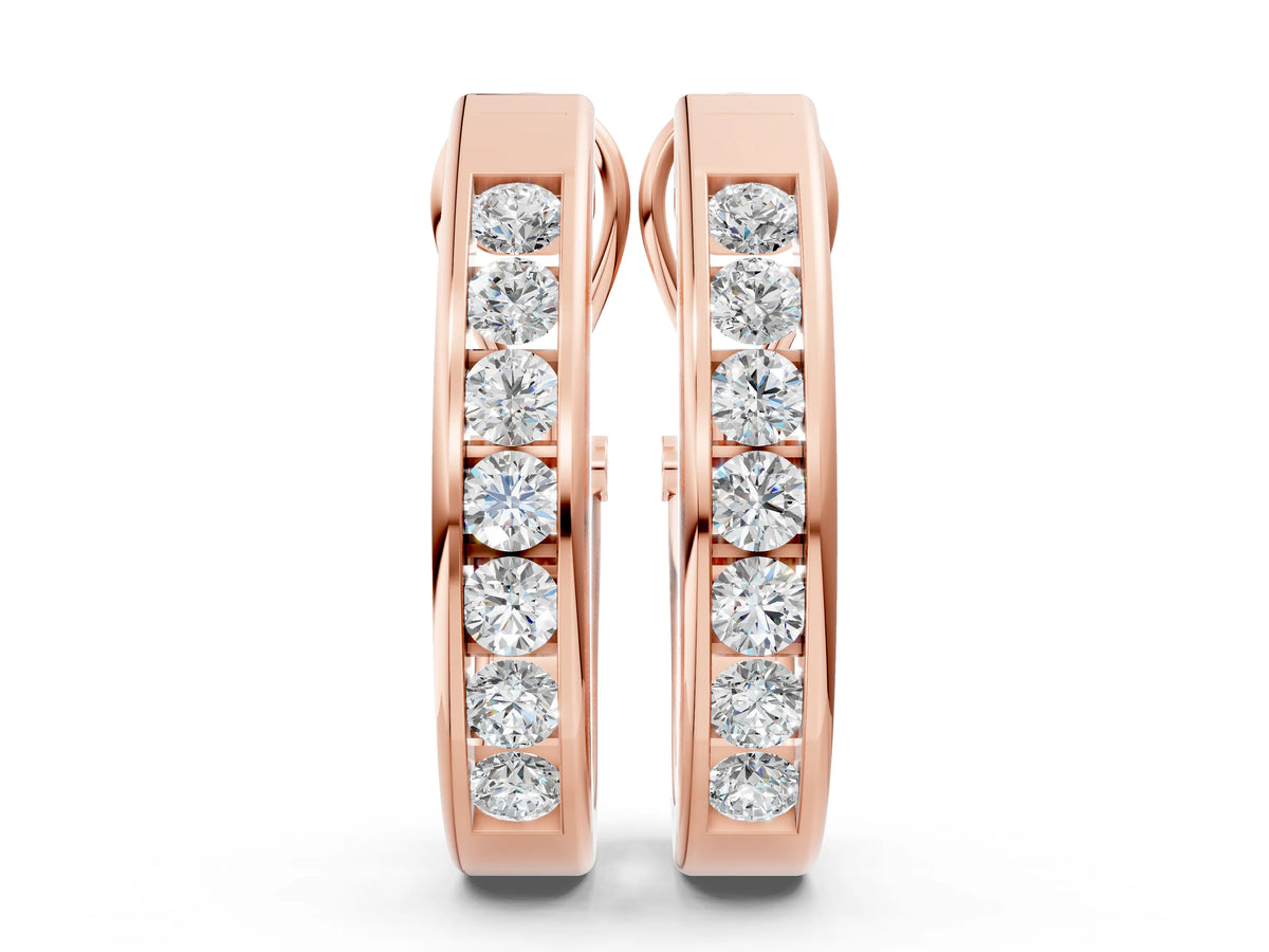 Rose gold Channel-Set Round Diamond Hoop Earrings in White Gold