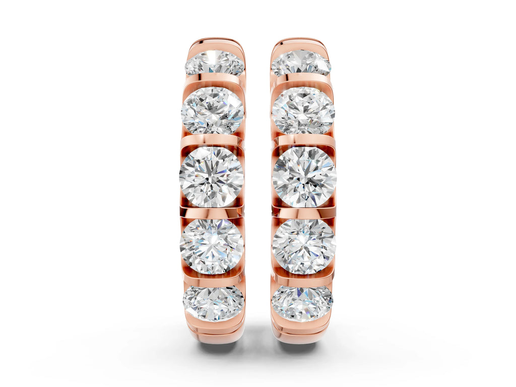 Rose gold Channel-Set Round Diamond Hoop Earrings