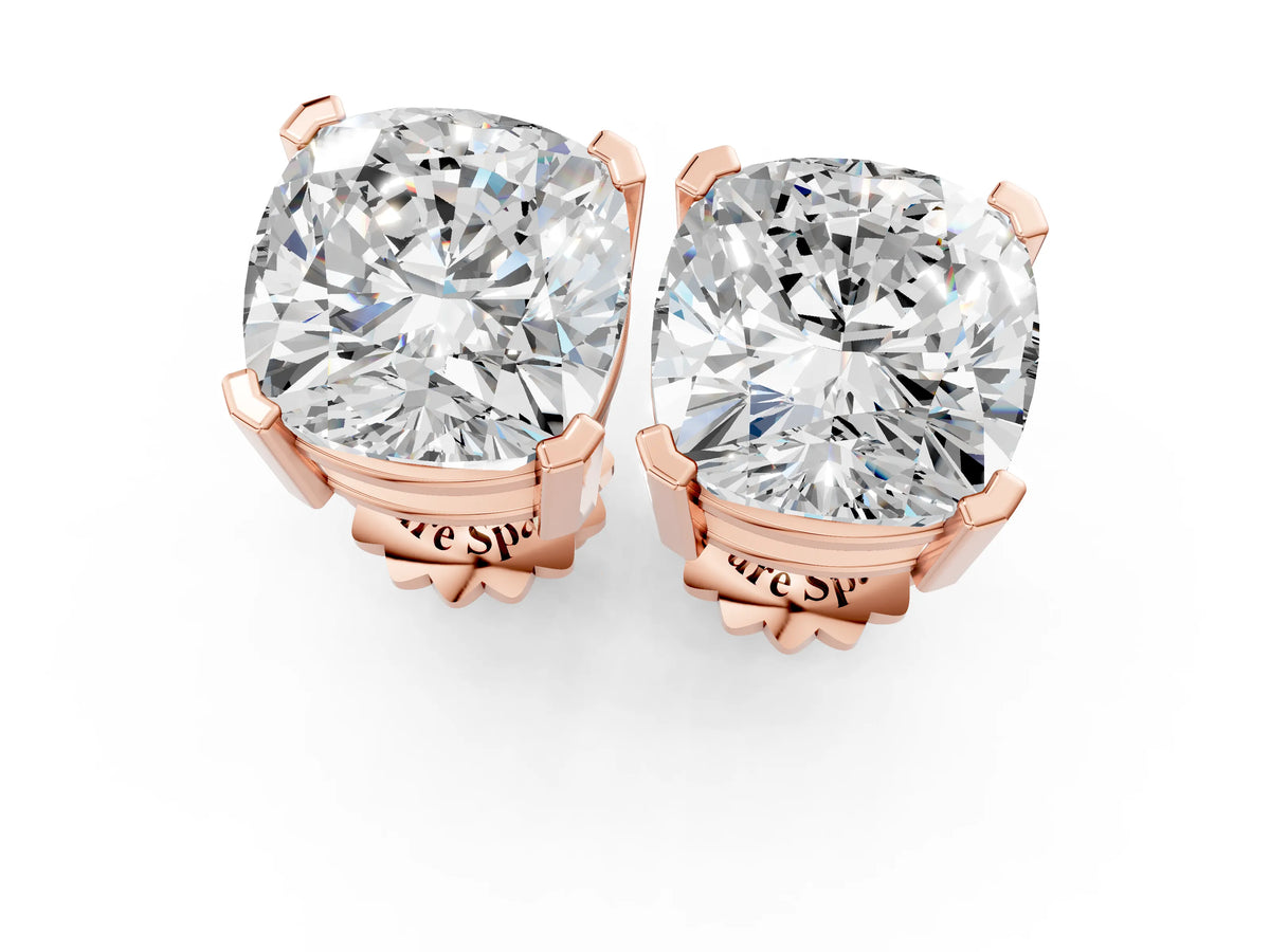 Rose gold Cushion Cut Diamond Stud Earrings