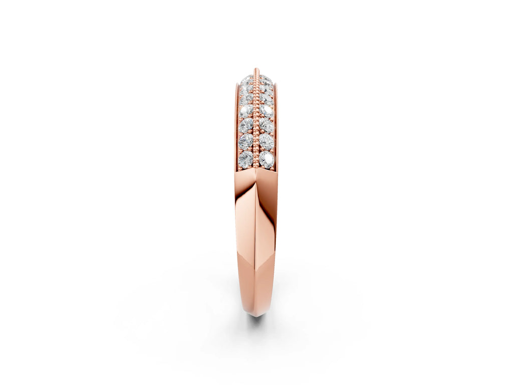 Rose gold Double Row Pavé Round Diamond White Gold Band with Shared Prong Setting