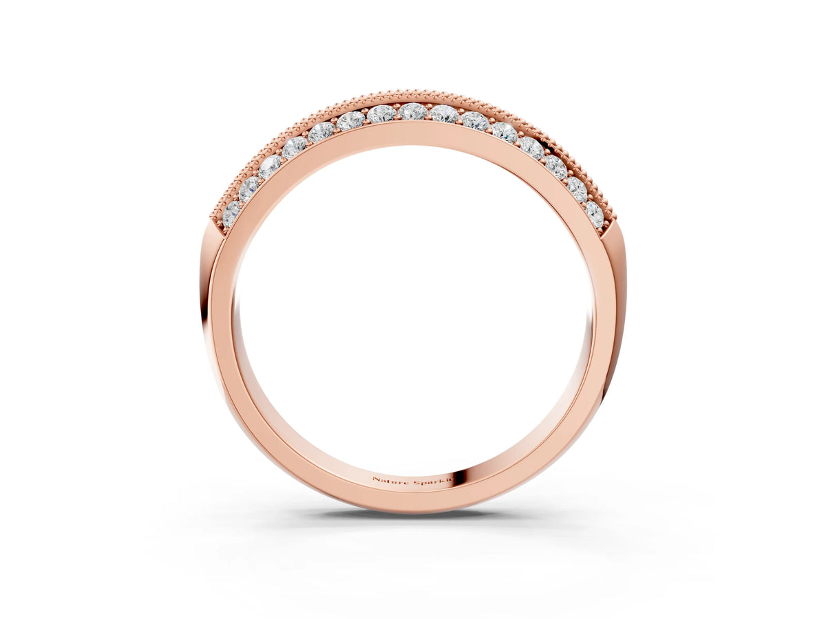 Rose gold Double Row Pavé Round Diamond White Gold Band with Shared Prong Setting
